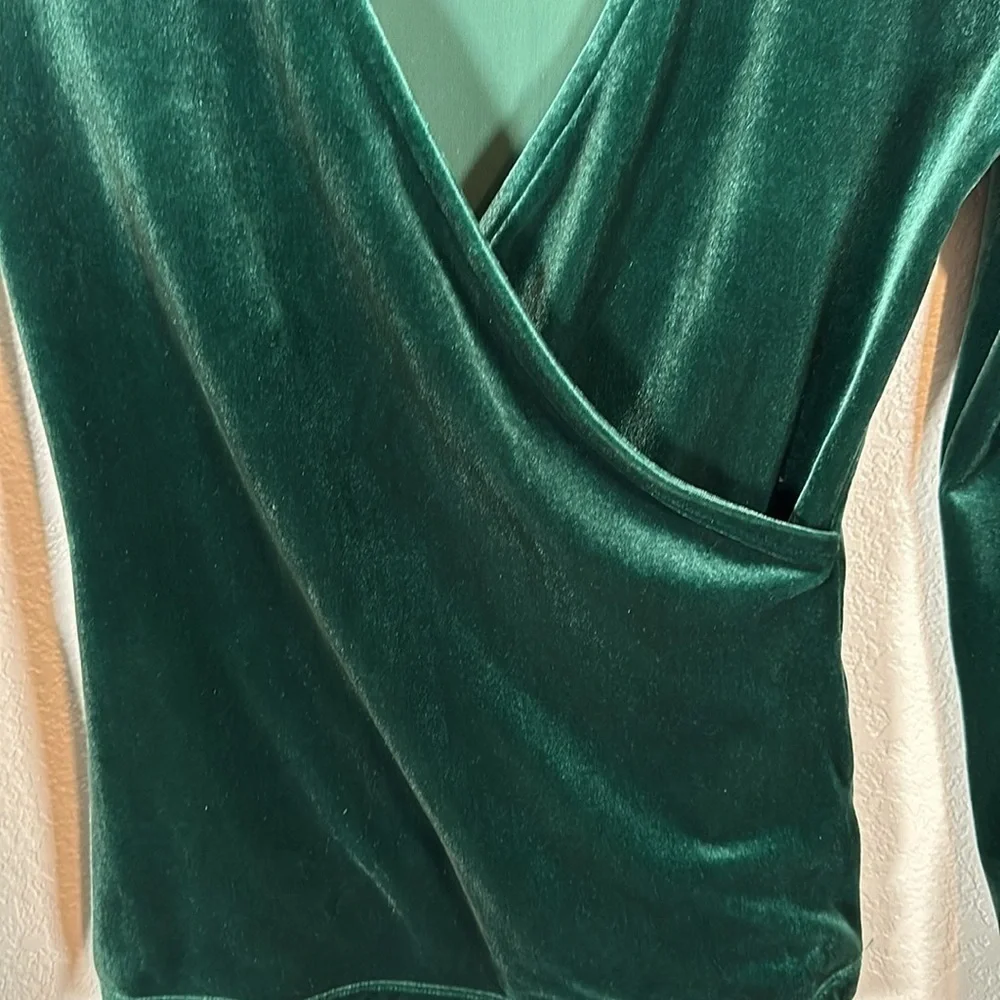 J. Crew Emerald Green Velvet Faux Wrap Blouse Size XXS
